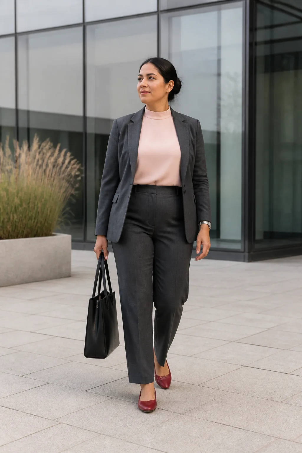 Charcoal Suiting with Red Ballet Flats