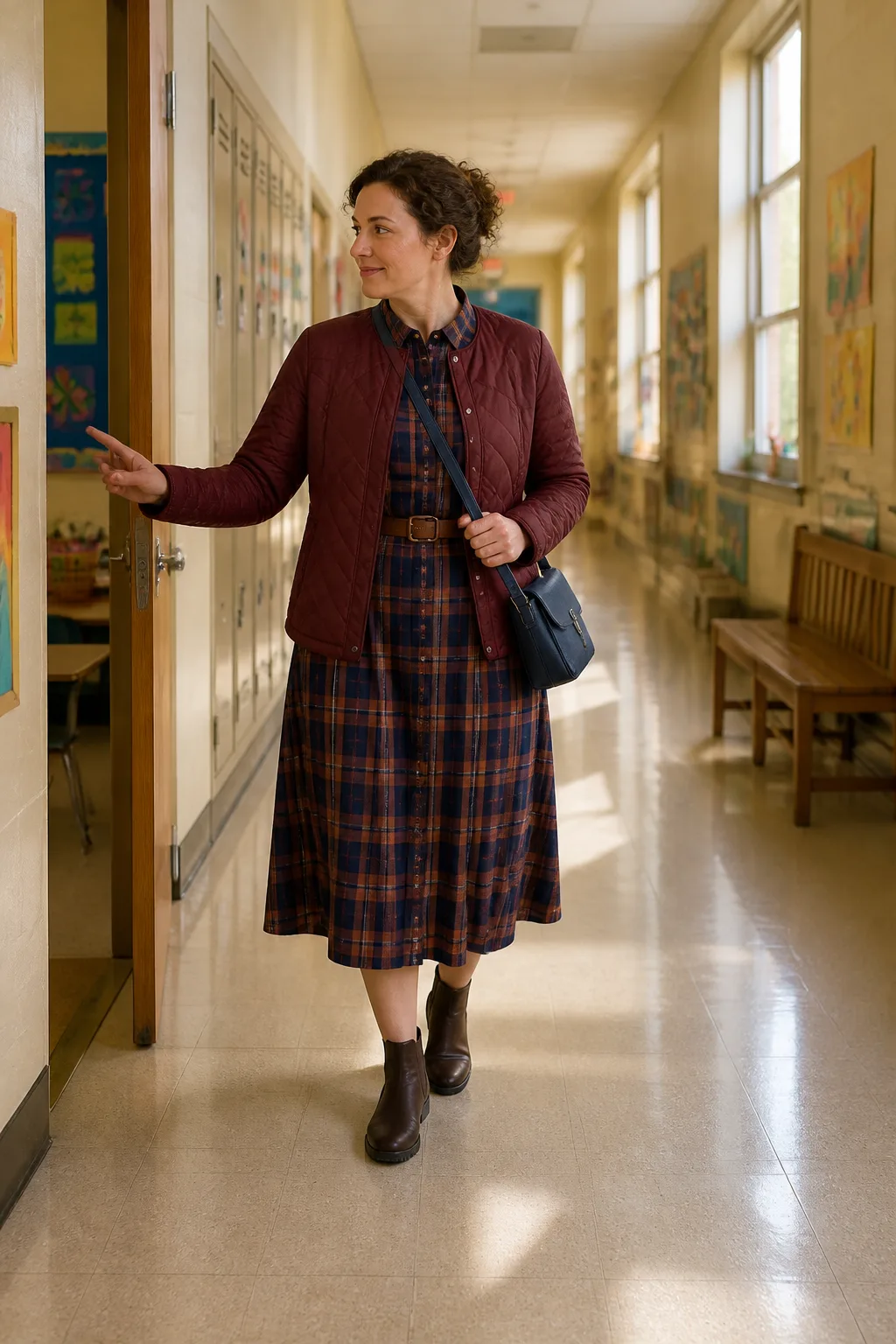 Checked Shirt Dress with a Quilted Liner