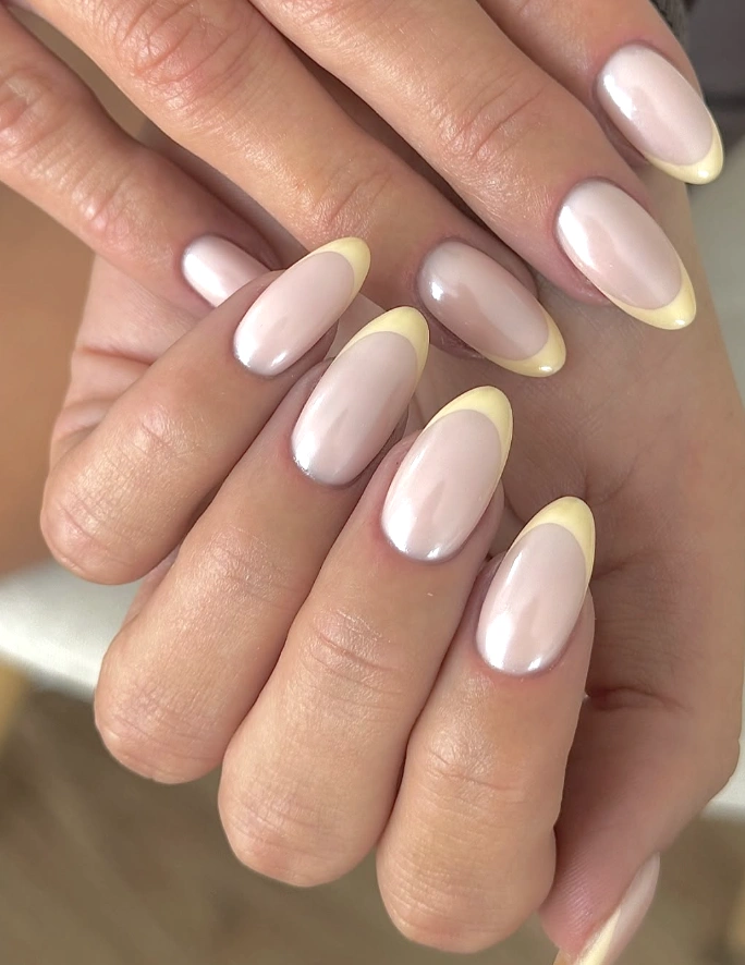Chic Almond-Shaped Milky White Nails Acrylic with Soft Yellow French Tips