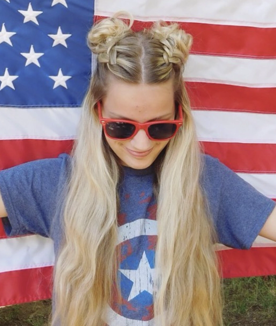 Chic Double Buns with Intricate Braids for Long Hair