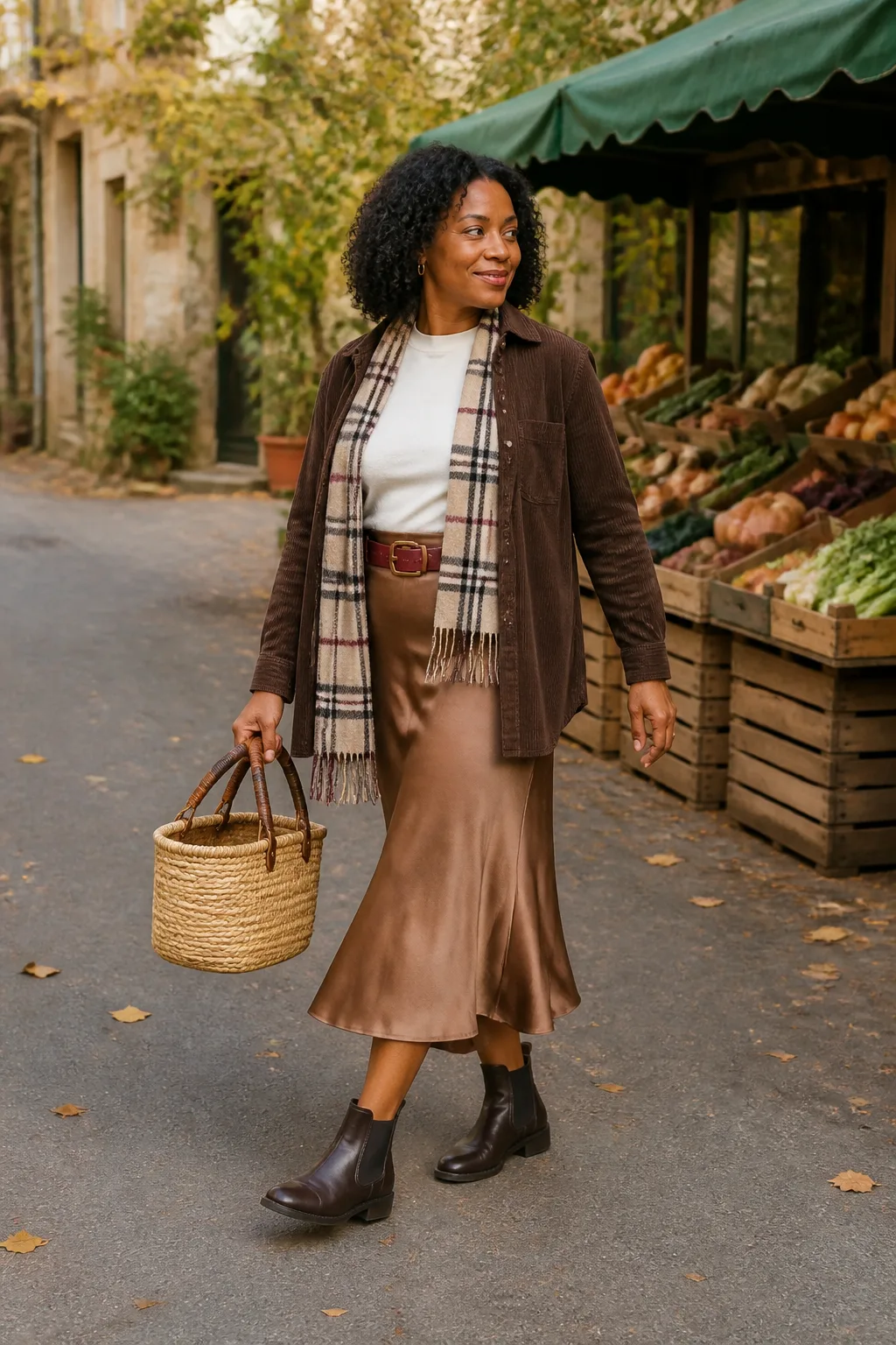 Chocolate Corduroy Jacket with Satin Skirt