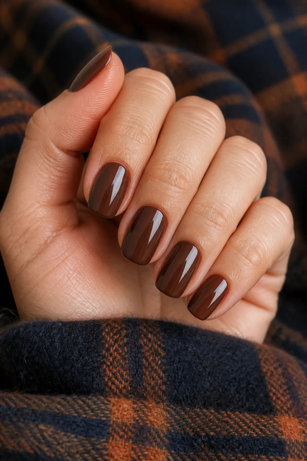 Chocolate Nails With a Plaid Skirt