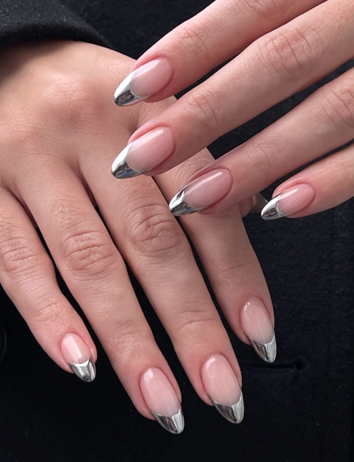 Chrome-Tip French Manicure on Almond Nails