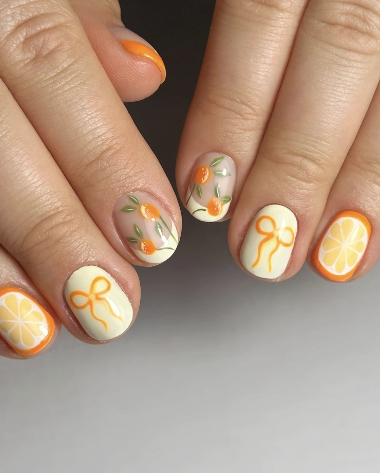 Citrus Grove & Bow Nail Art