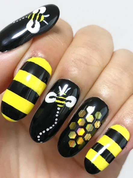 Classic Black and Yellow Bee Stripes with Honeycomb Accent