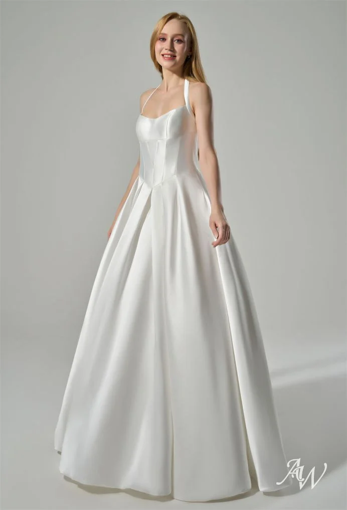 Classic Satin Ball Gown with Halter Neckline