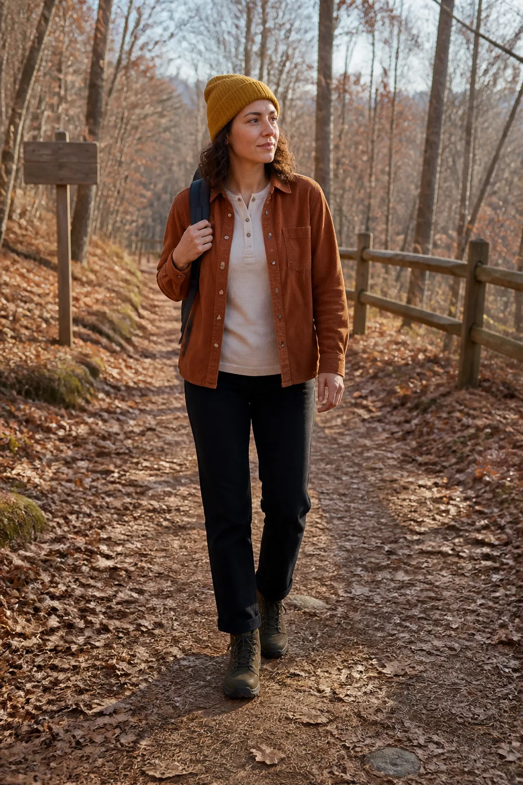 Corduroy Overshirt, Black Trousers and Hiker Boots