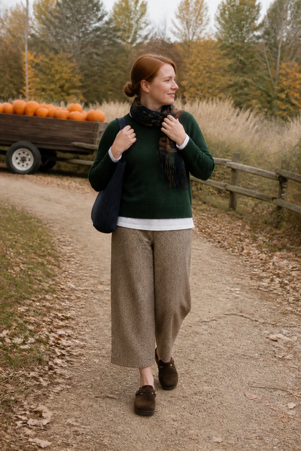 Cropped Sweater with Herringbone Culottes