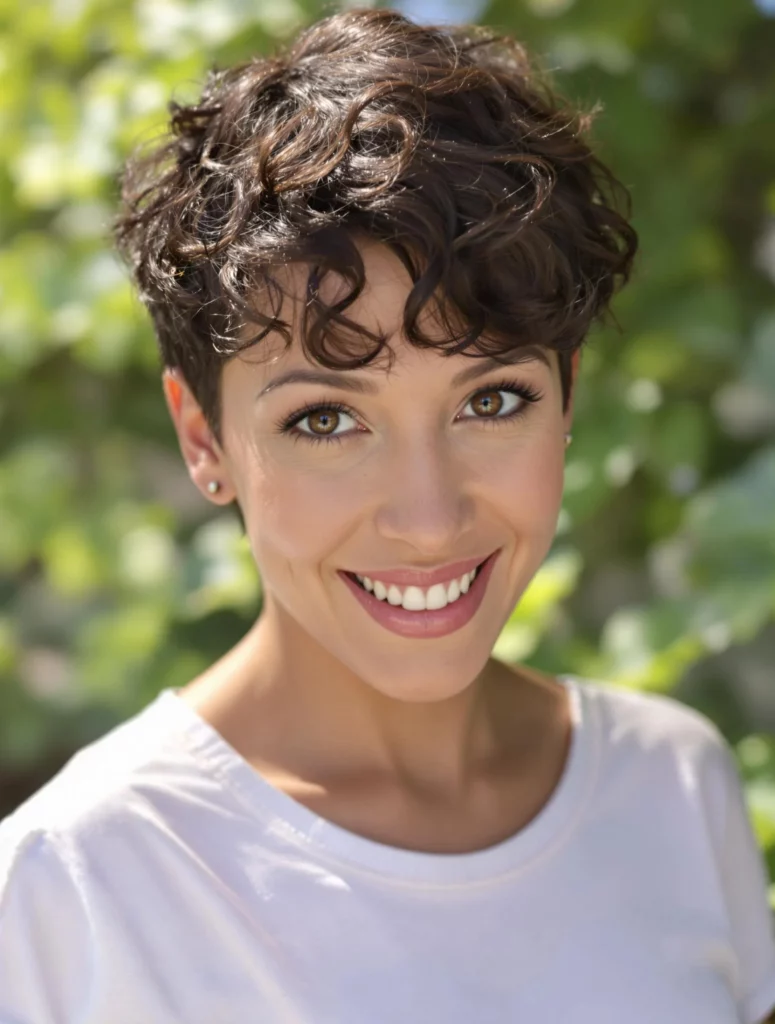 Curly Pixie with Soft Bangs