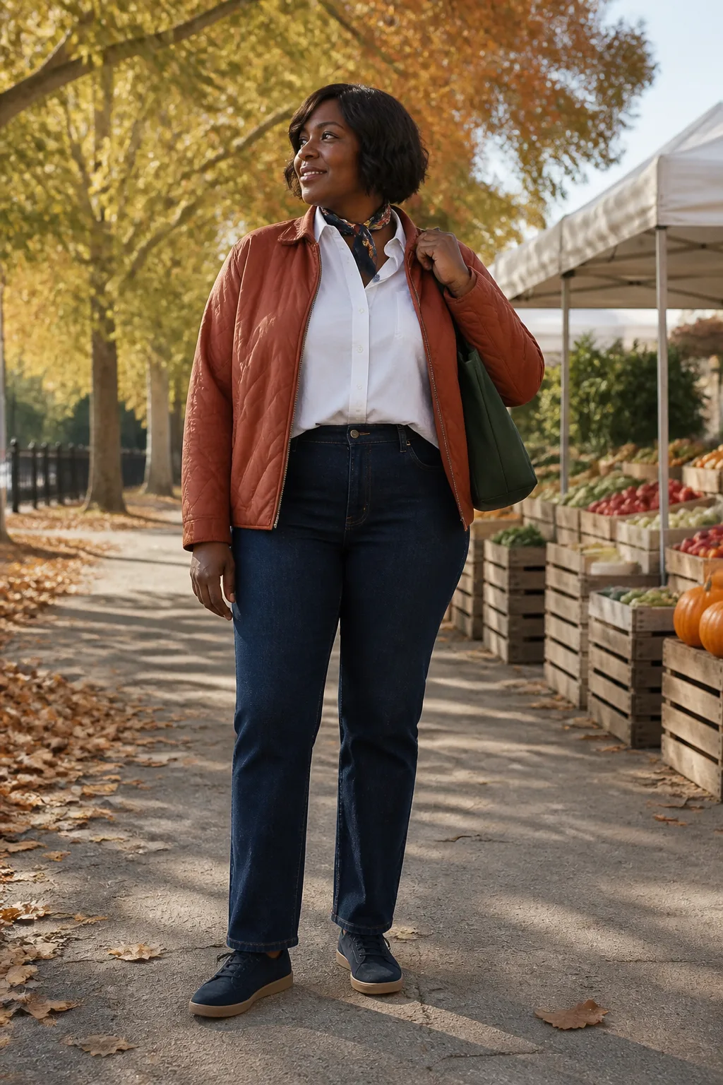 Dark-Wash Straight Jeans with Quilted Jacket