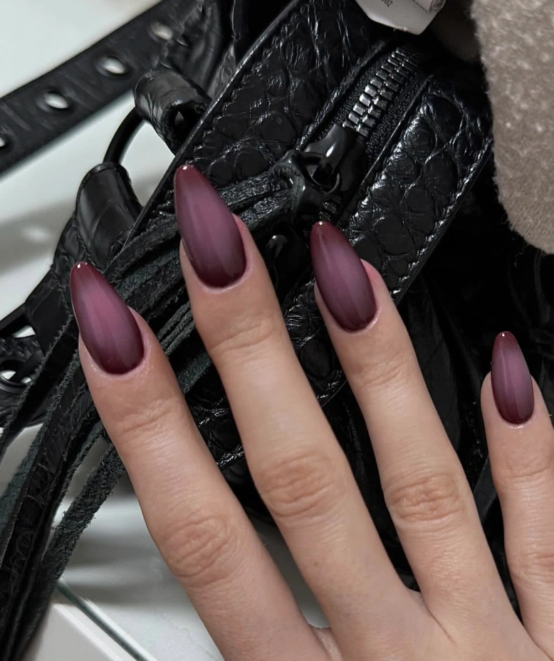 Deep Berry Ombre Almond Nails