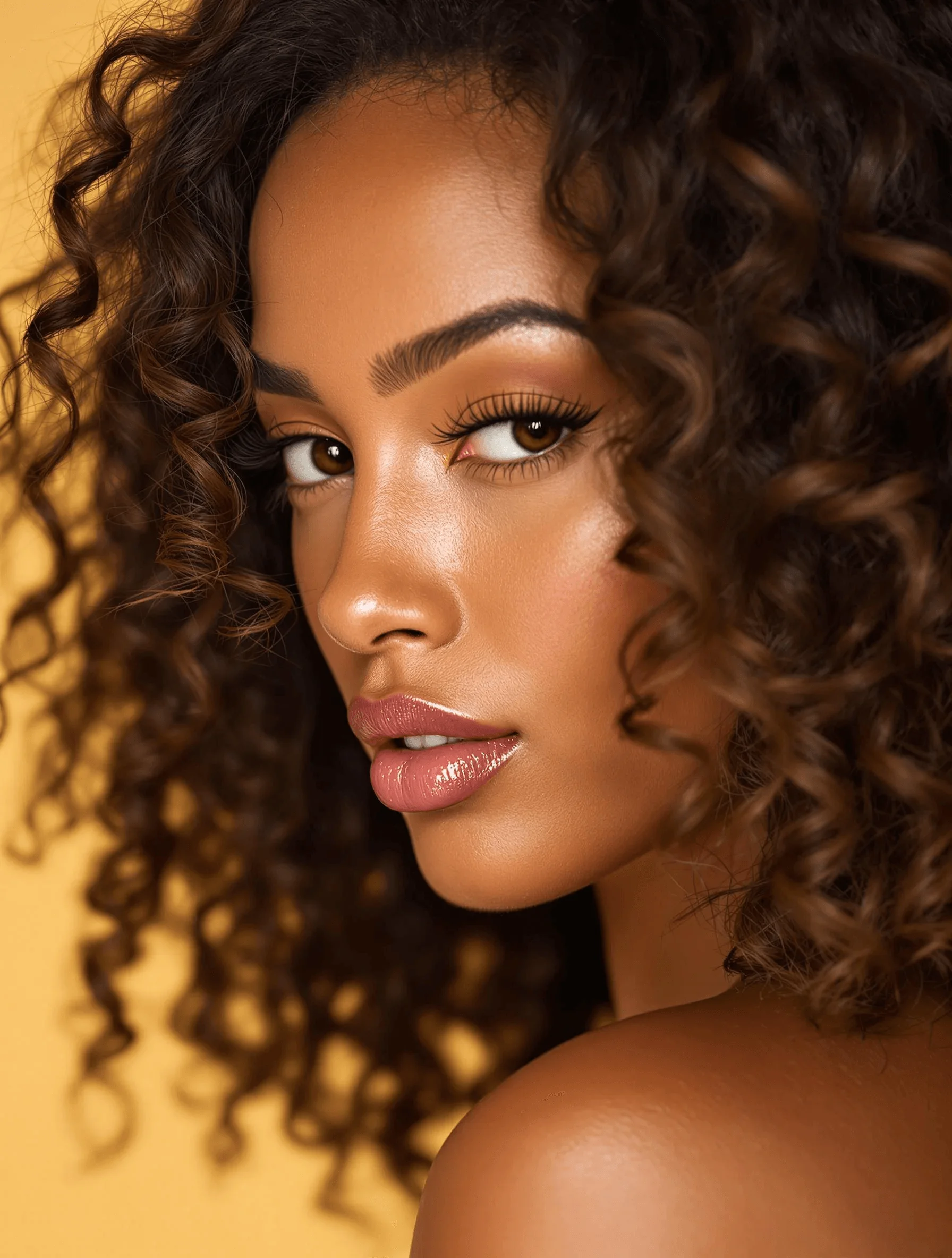 Defined Curls with a Glossy Finish