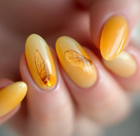 Delicate Real Bee Wing and Honey Base Nails