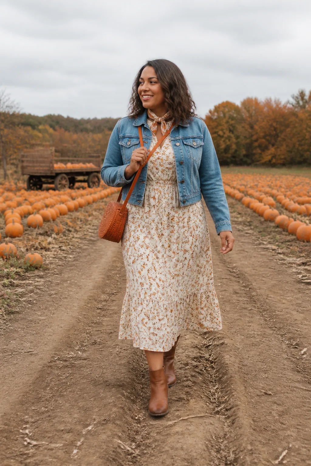 Denim Jacket with Floral Maxi Dress