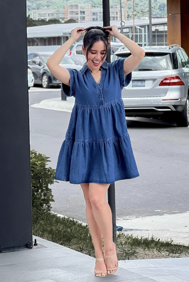 Denim Shirt Dress Tiered Skirt + Casual Sandals