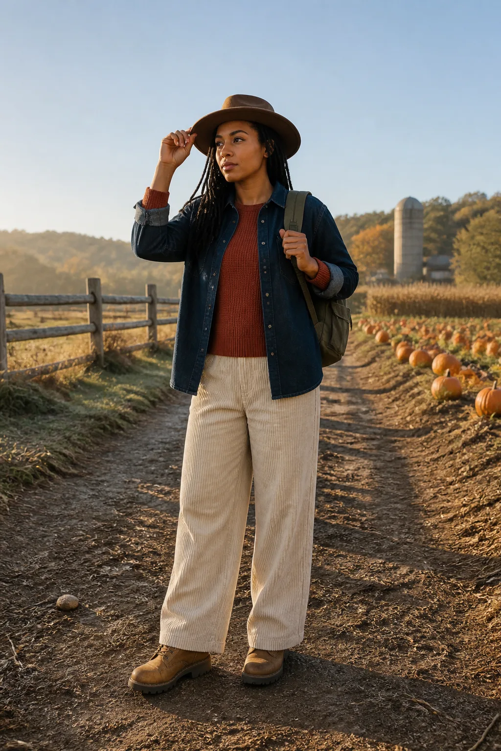 Denim Shirt with Corduroy Trousers