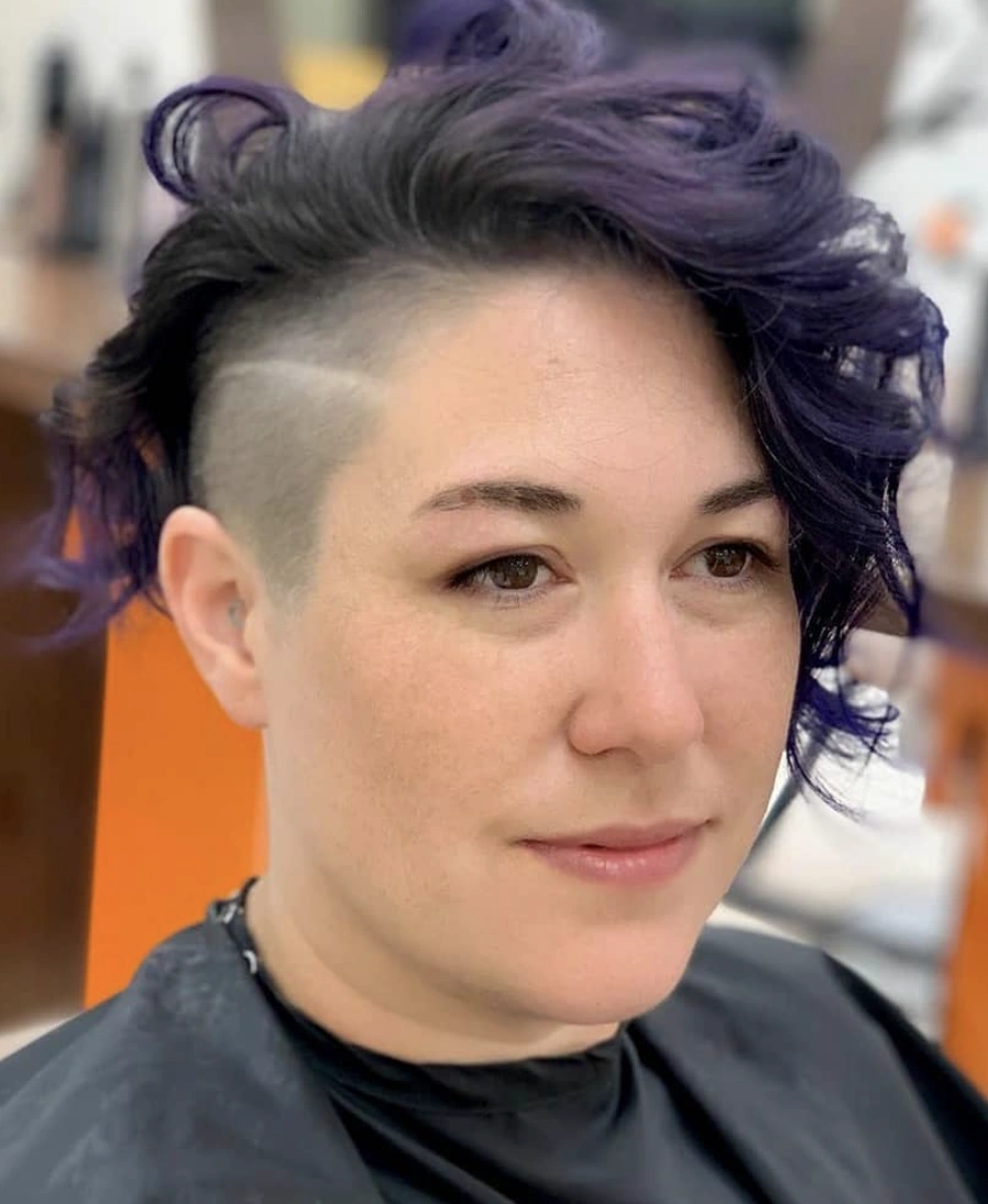 Edgy Purple Pixie with High-Contrast Short Hair Undercut