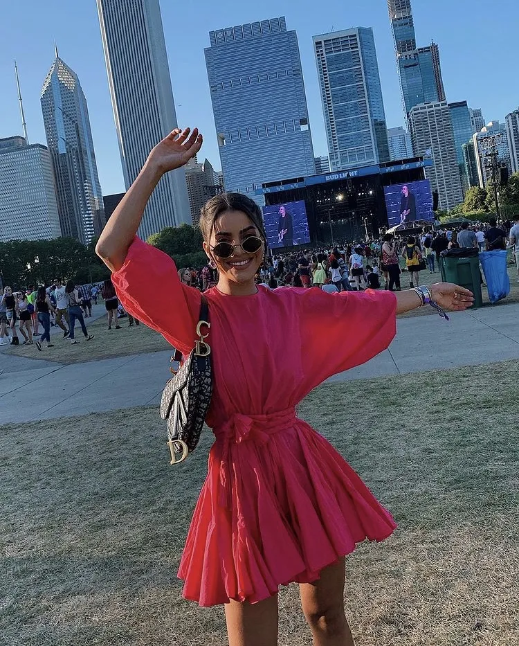 Effortless Elegance: Flowy Mini Dress + Saddle Bag + Sunglasses