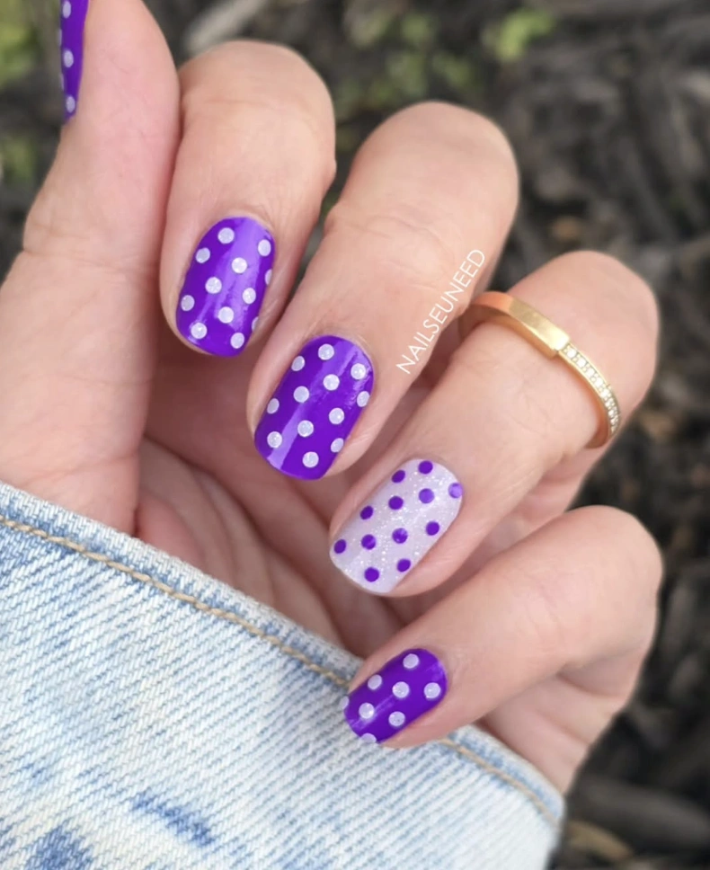 Electric Purple and Polka Dot Accent Nails