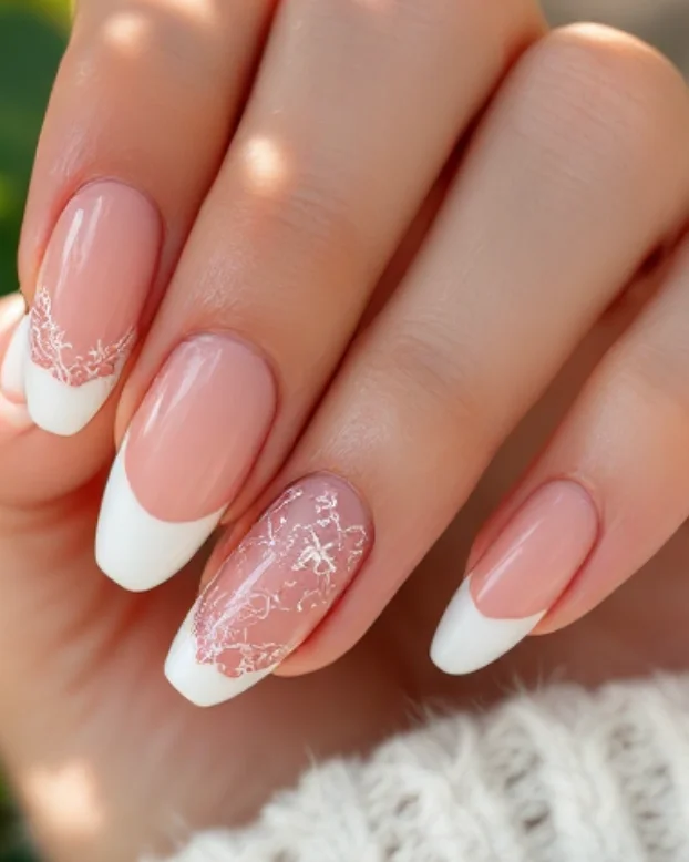 Elegant Lace Detail French Tips