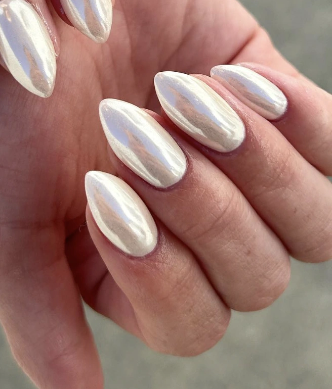 Elegant Silver Stiletto Nails with Reflective Fall Nails Chrome Finish