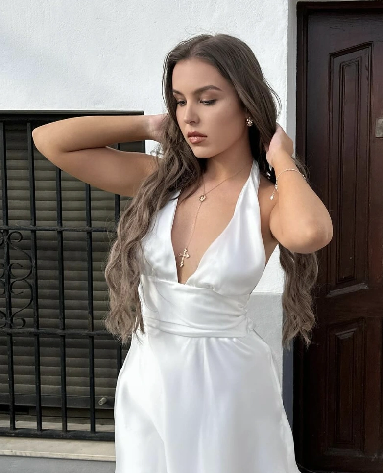 Elegant White Satin Dress + Dainty Gold Necklace