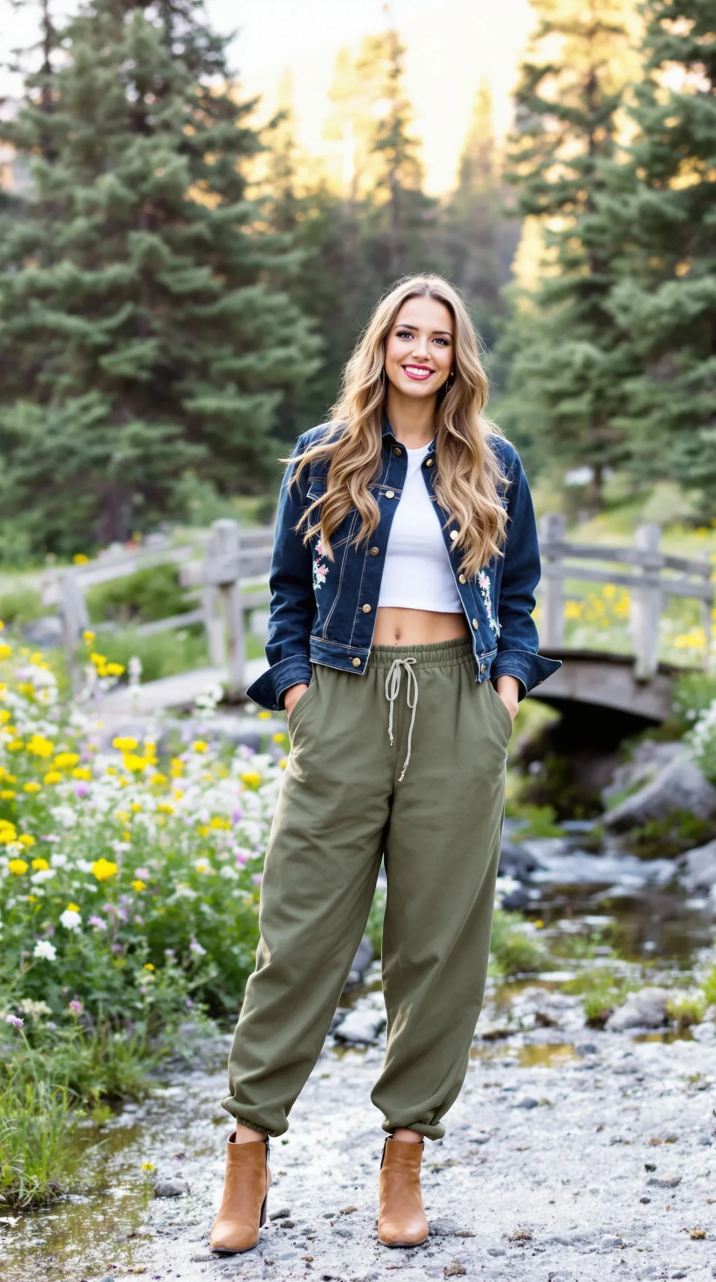 Embroidered Denim Jacket + Olive Joggers