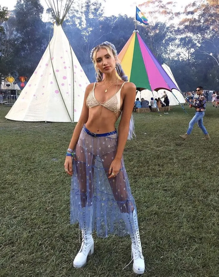 Ethereal Dream: Crystal Bralette + Sheer Skirt + White Boots