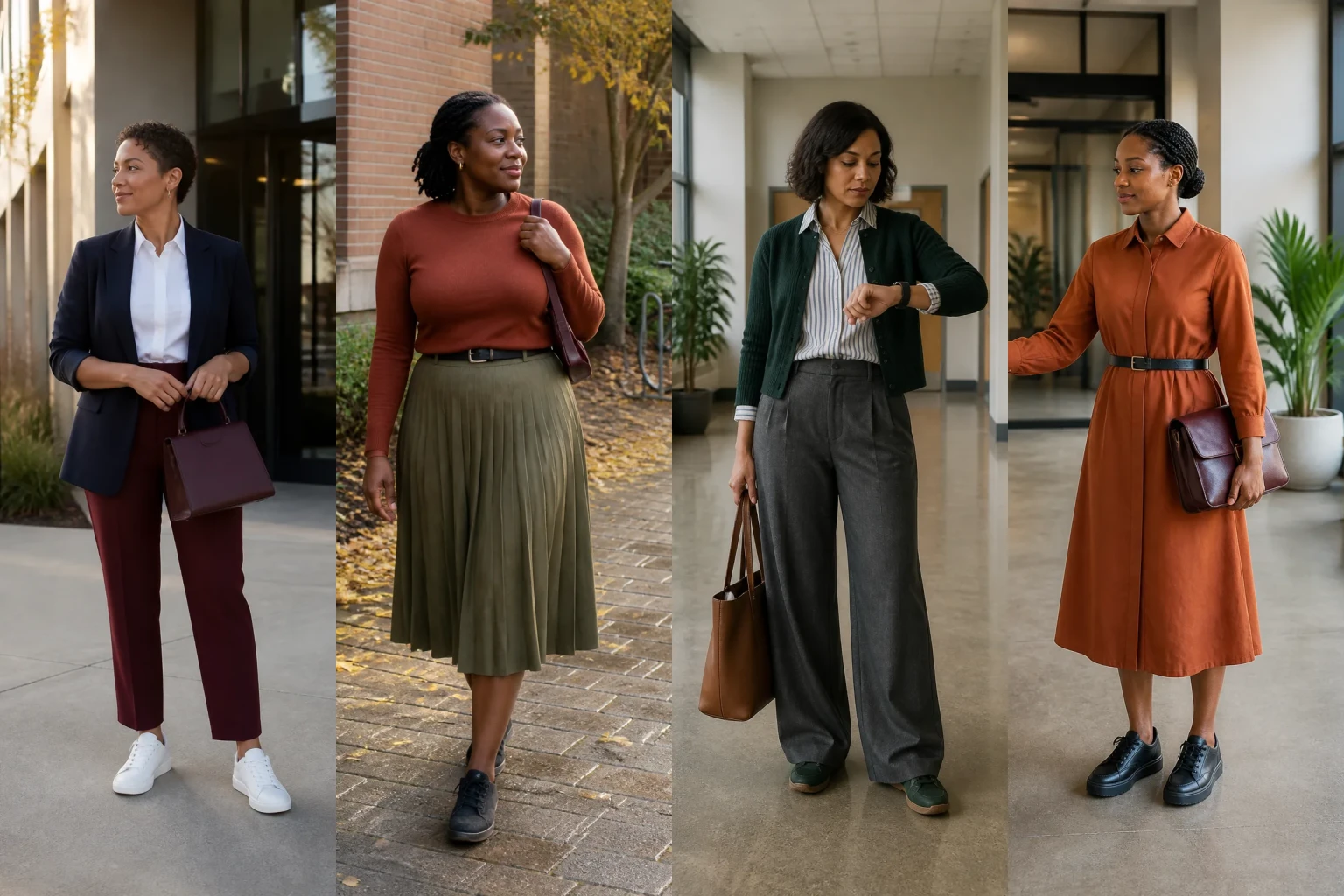 Fall Work Outfit Ideas with Sneakers - Featured