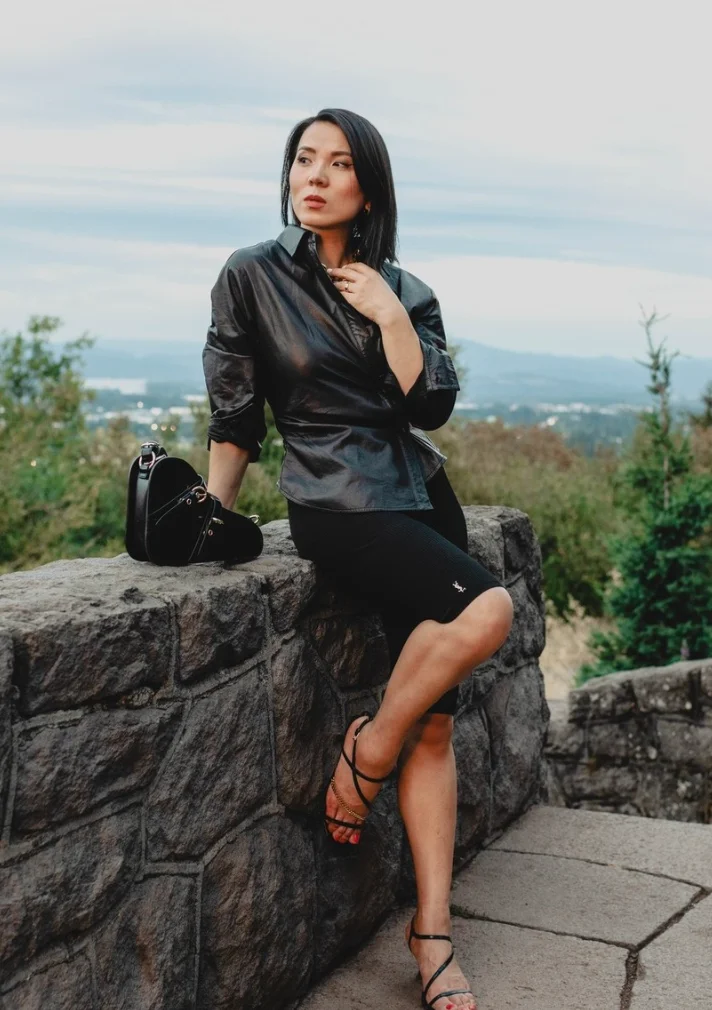 Faux Leather Shirt + Black Bike Shorts