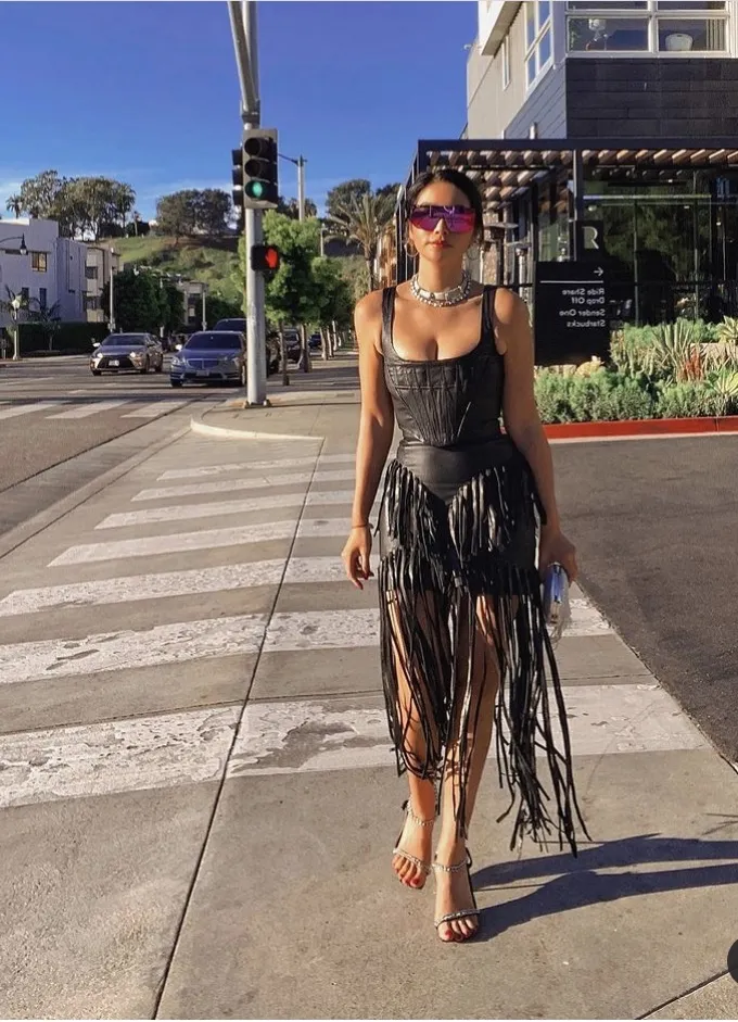 Fierce and Fabulous: Black Bodysuit + Fringe Skirt