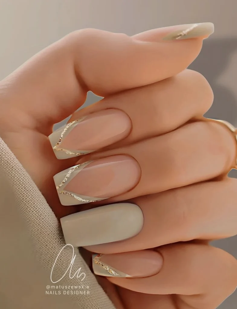 French Tip Nude Base with Gold Foil Swirls