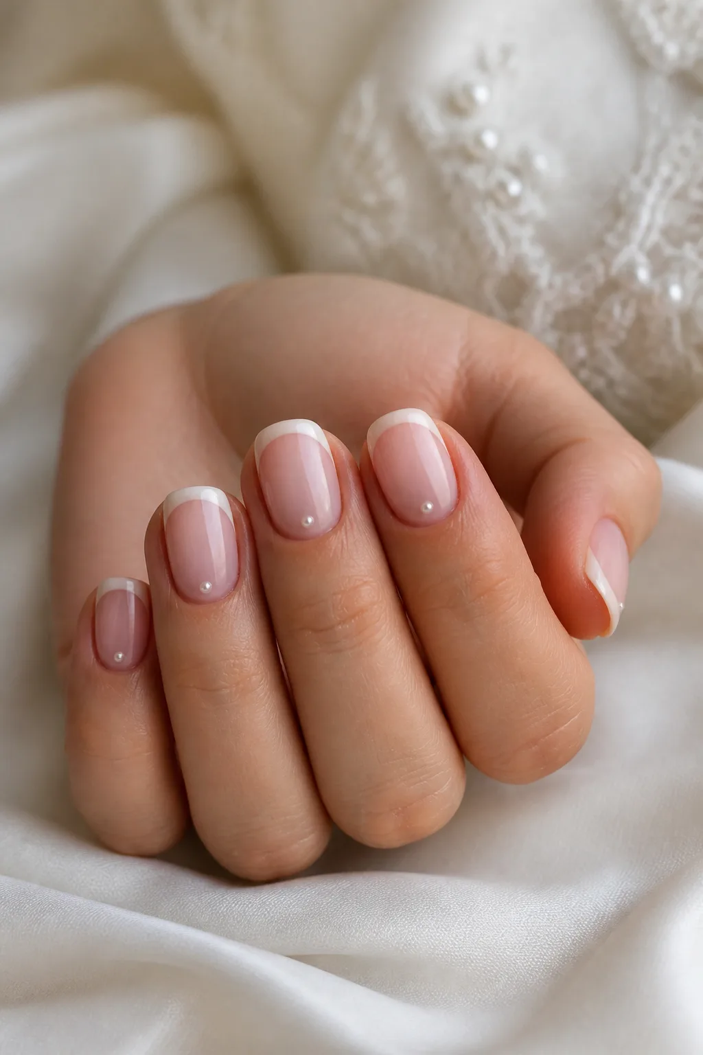 French Tips With Tiny Pearls