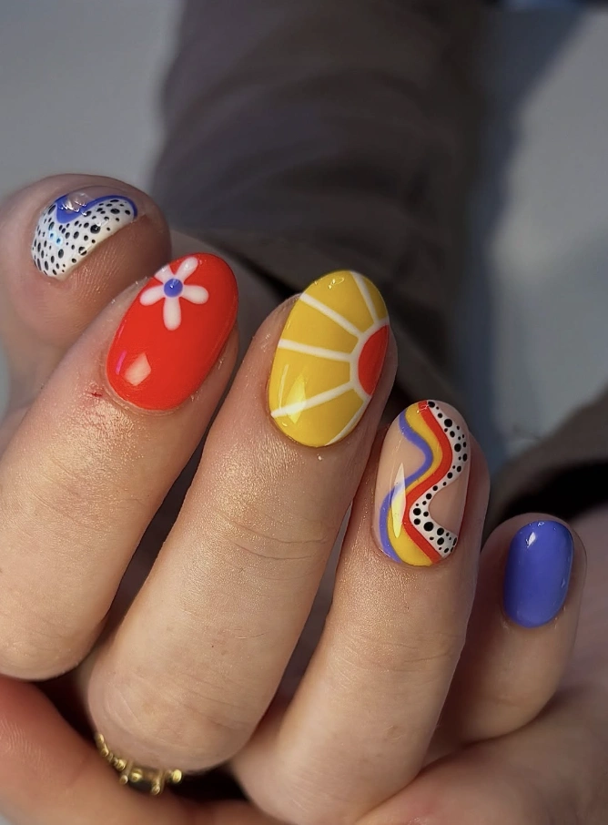 Funky Abstract Oval Nails in Primary Colors