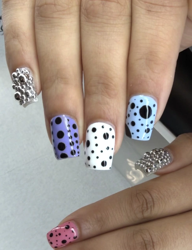 Funky Polka Dot Nails with 3D Accents