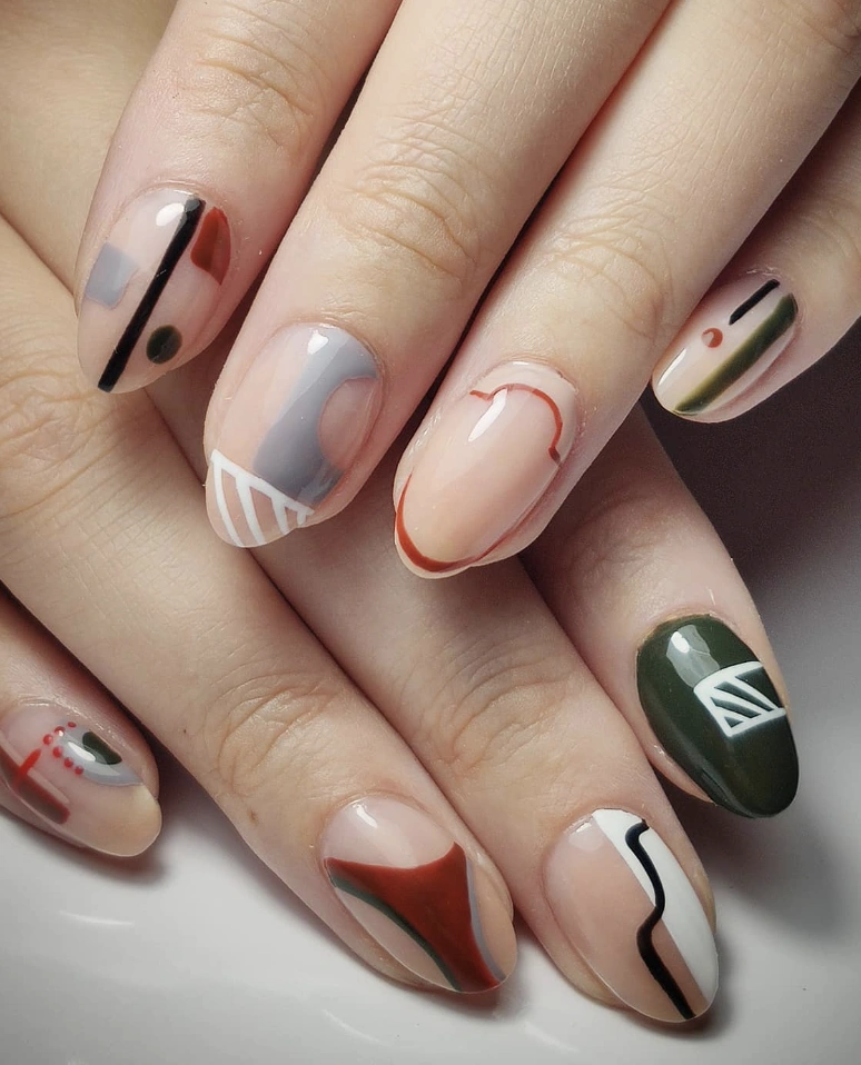 Geometric Minimalist Abstract Acrylic Nails