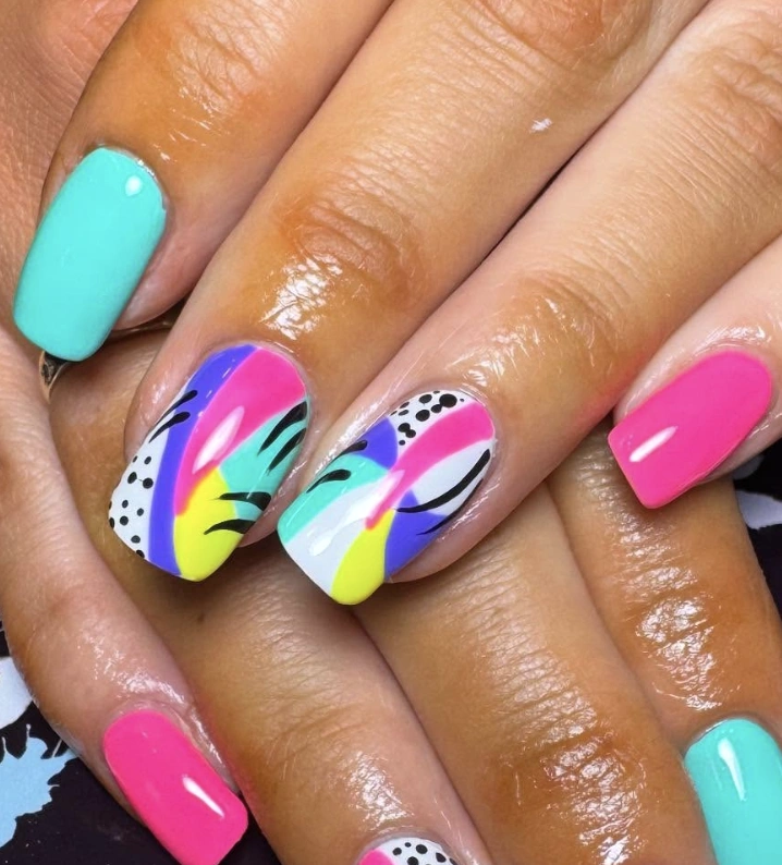 Geometric Pop Art Nail Design in Bright Colors