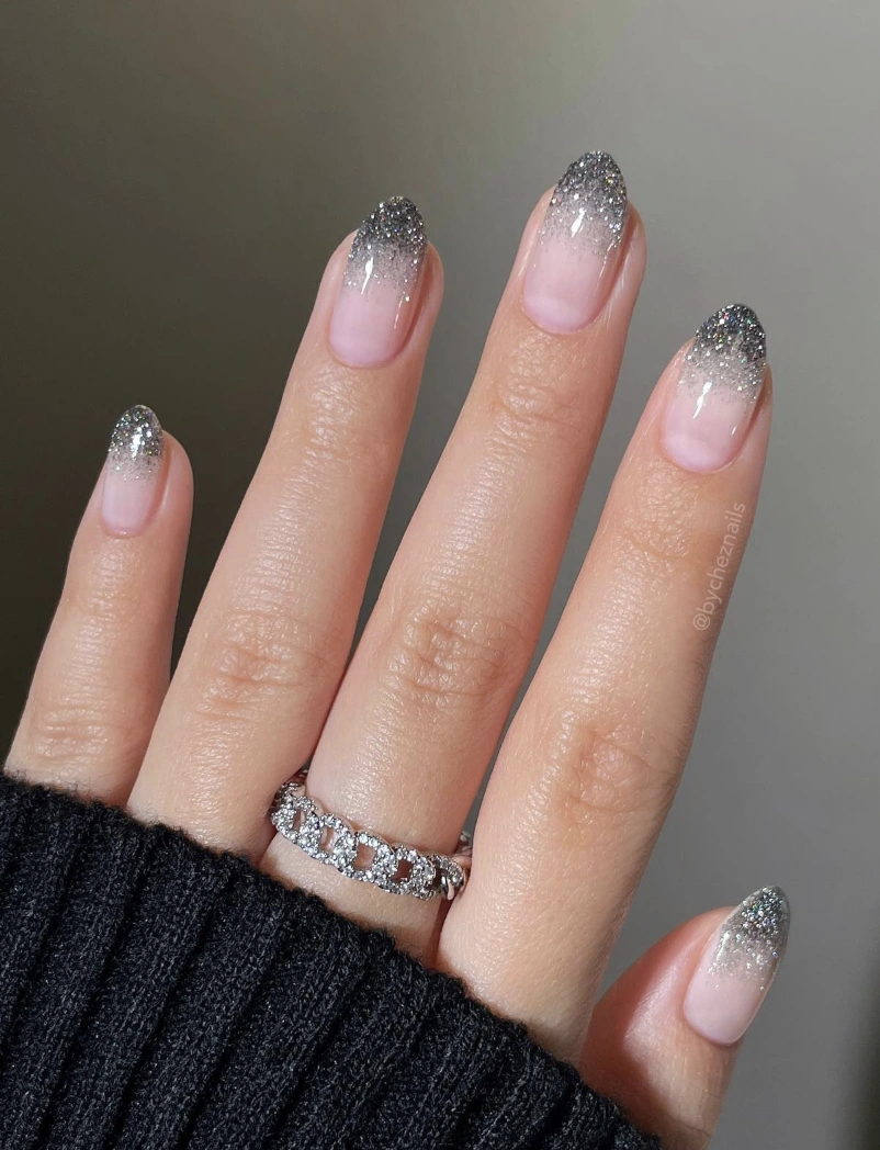 Glitter Ombre Almond Nails