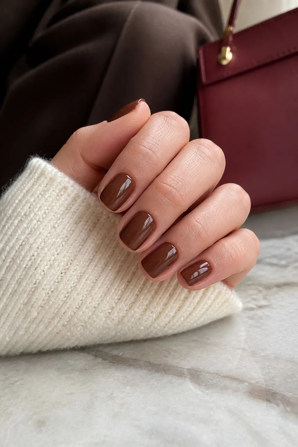 Glossy Chestnut Nails