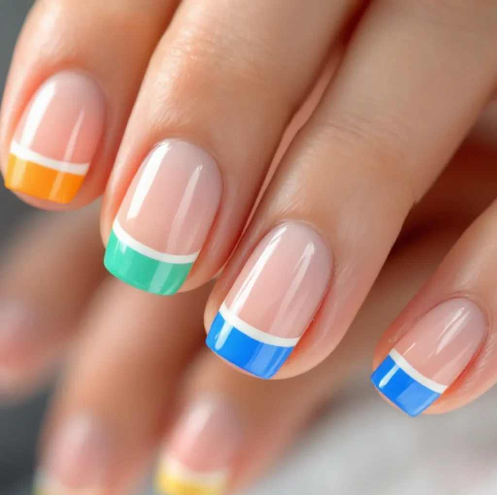 Graphic Orange and Blue Double French Tips