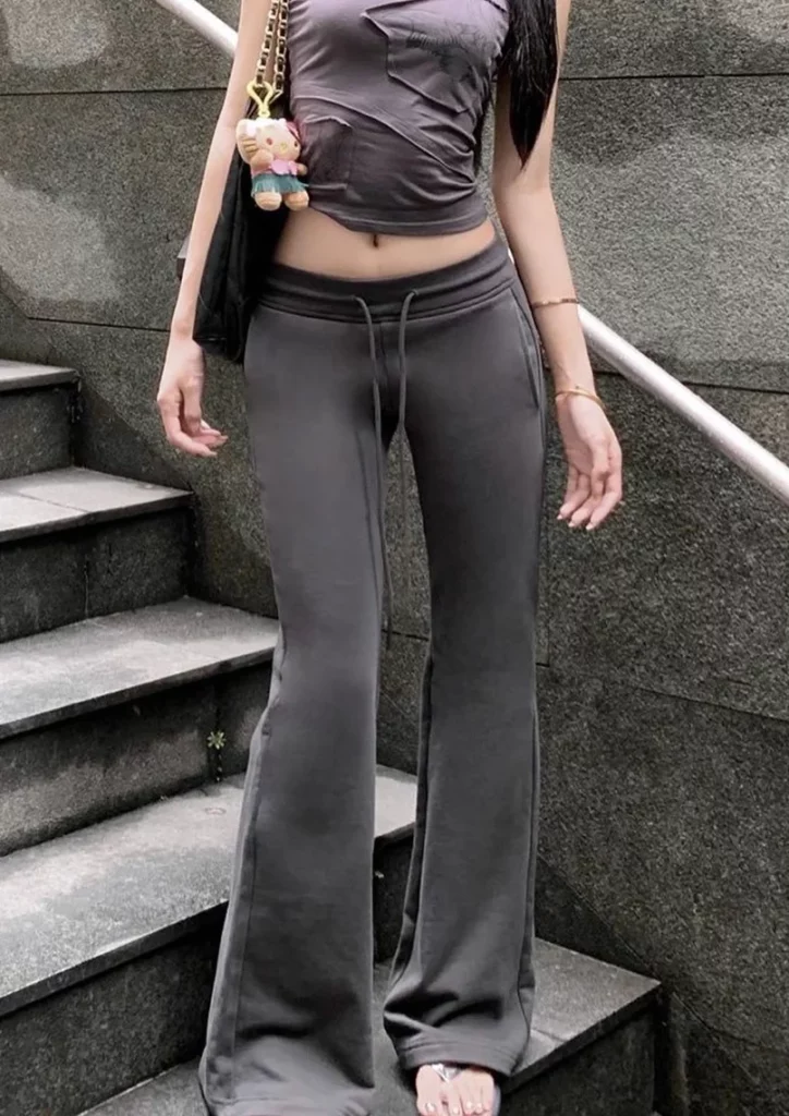 Gray Ruched Crop Tank Top + Gray Flared Sweatpants