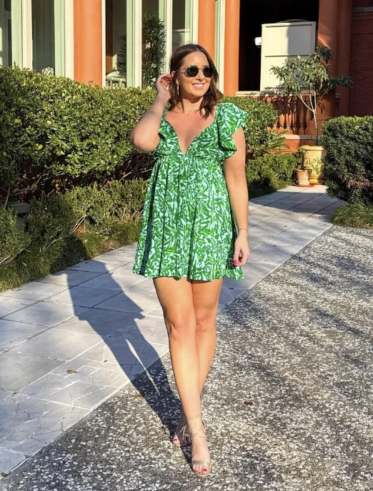 Green Floral Mini Dress + Strappy Heels + Dainty Bracelet – Perfect Saint Patrick’s Day Outfit