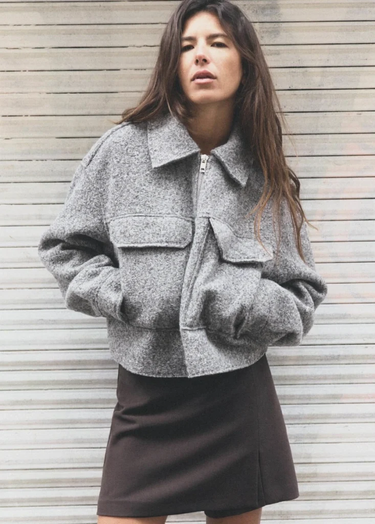 Grey Wool Jacket + Brown Mini Skirt