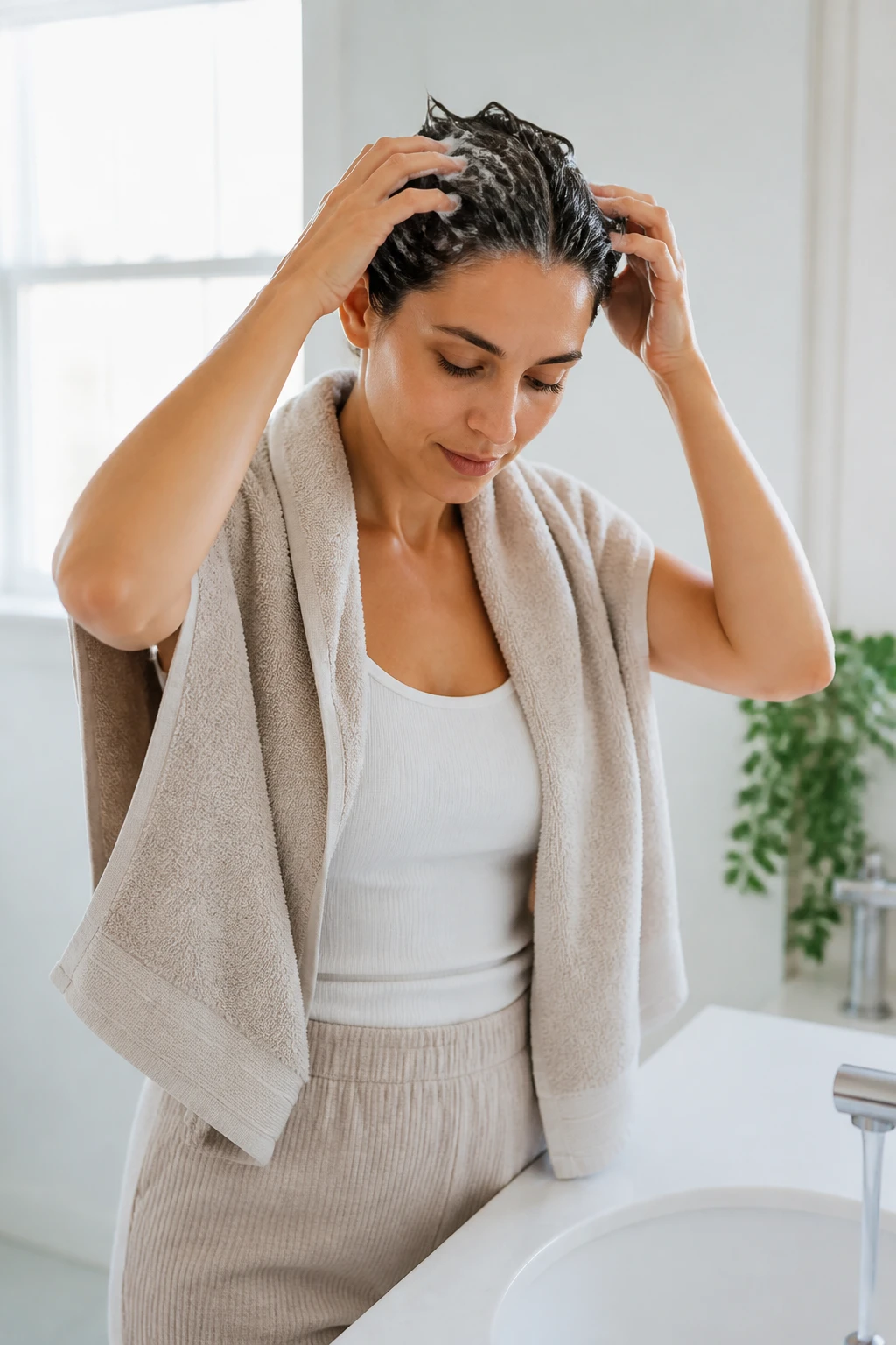 Gently washing hair to reduce breakage