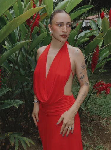 Halter Neck Draped Red Maxi Dress