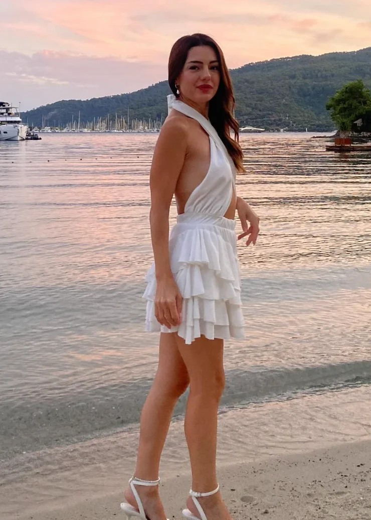 Halter Neck Ruffled Tiered Mini White Dress