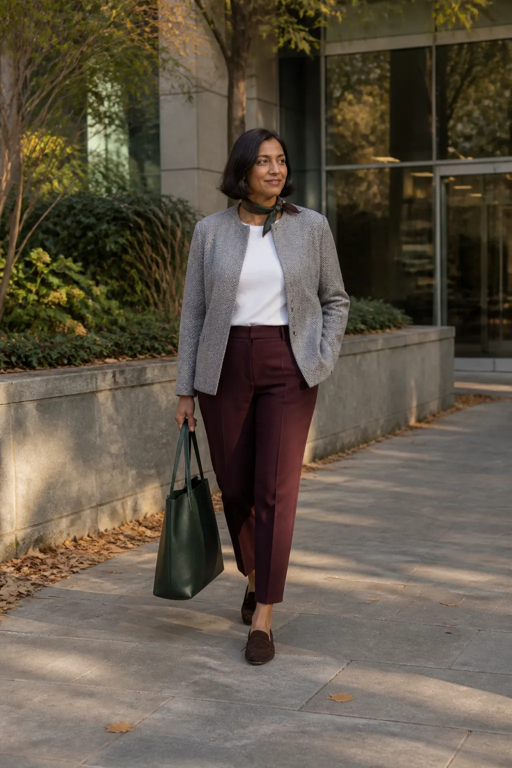 Herringbone Jacket and Burgundy Trousers