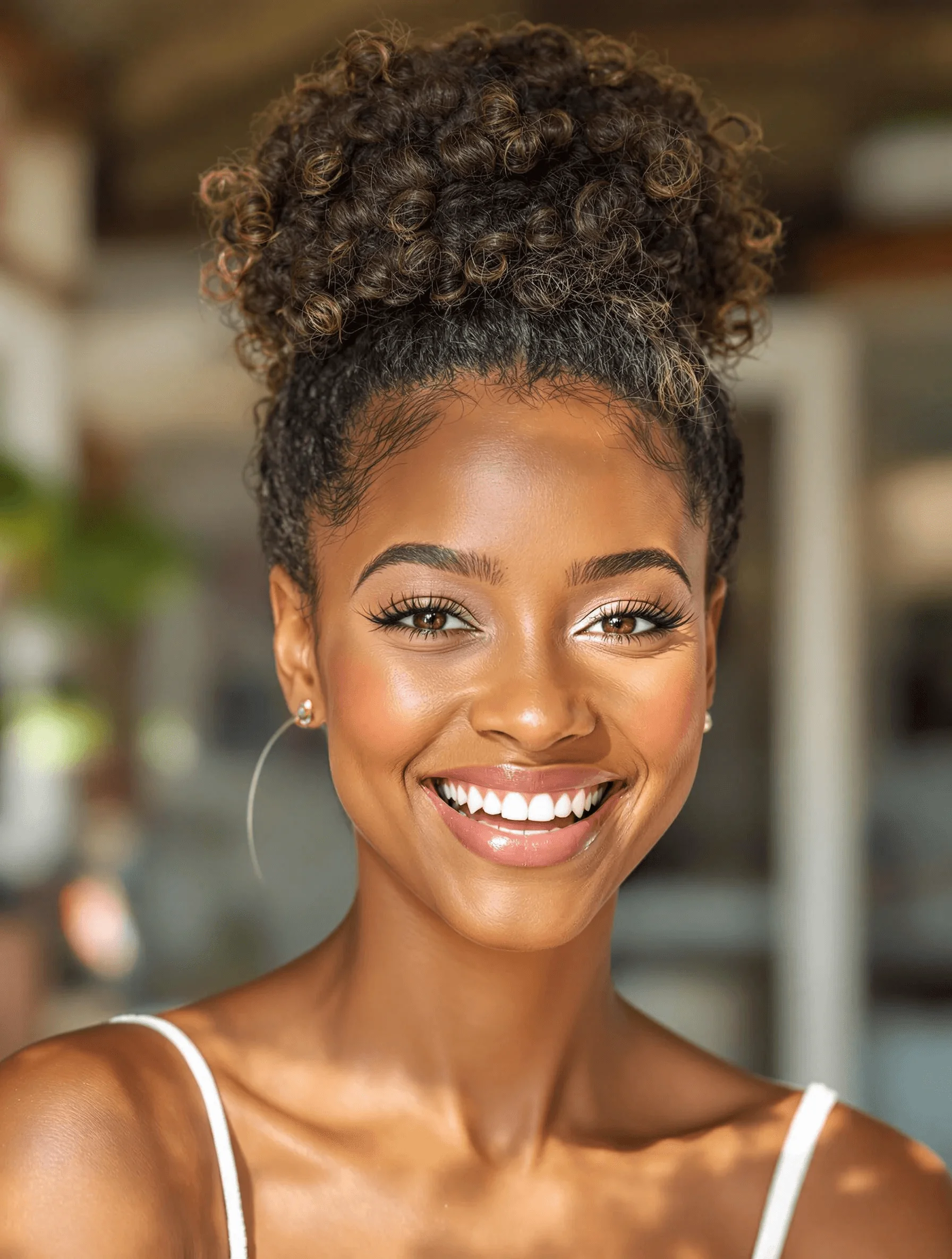 High Curly Bun with Volume