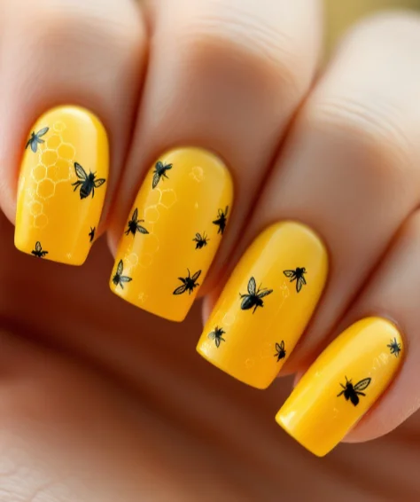Honeycomb Stencil and Black Bee Silhouette Nails