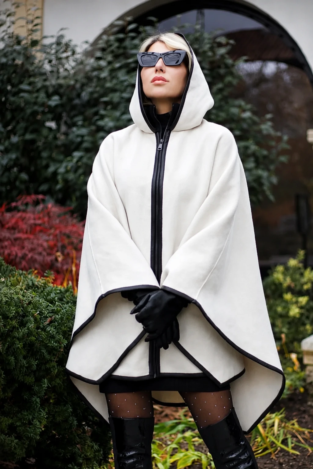 Hooded Cape Coat + Patent Leather Boots